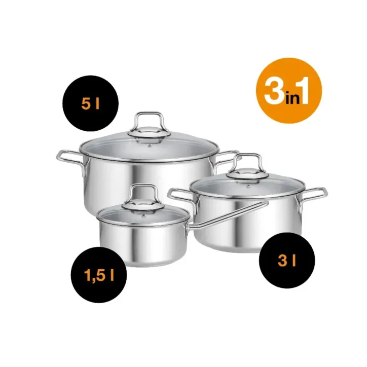 Fiskars 3 dele grydesæt inkl. låg - 1