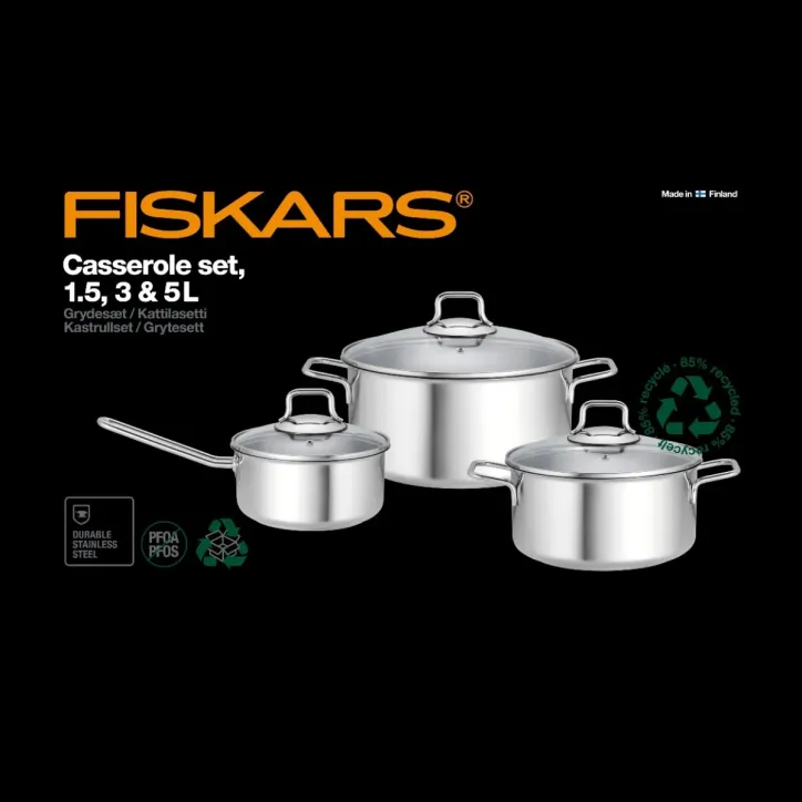 Fiskars 3 dele grydesæt inkl. låg - 2