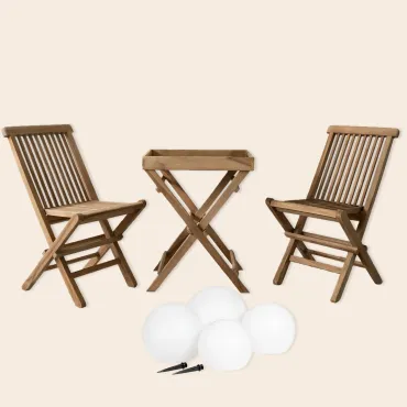 4 stk. Lifton LED lamper og 1 stk. Teaktræ cafesæt