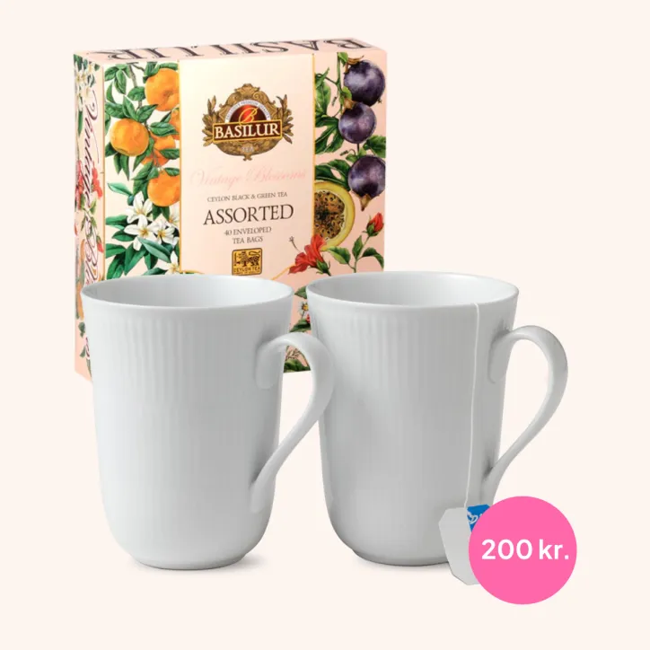 Royal Copenhagen Hvidriflet krus og Basilur te