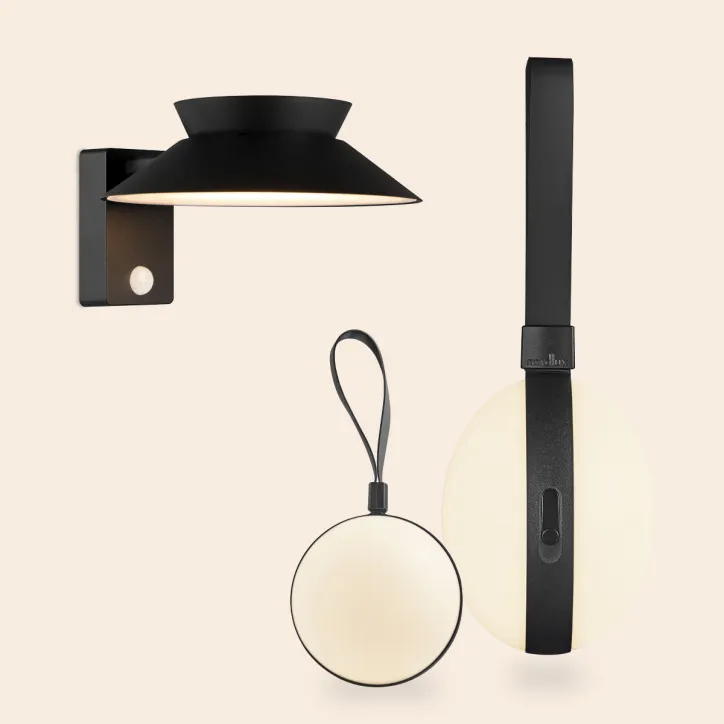 Justina Solar væglampe og Bring to-go lamper