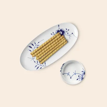 Royal Copenhagen Blå Mega Riflet fade 37 cm og 12,5 cm