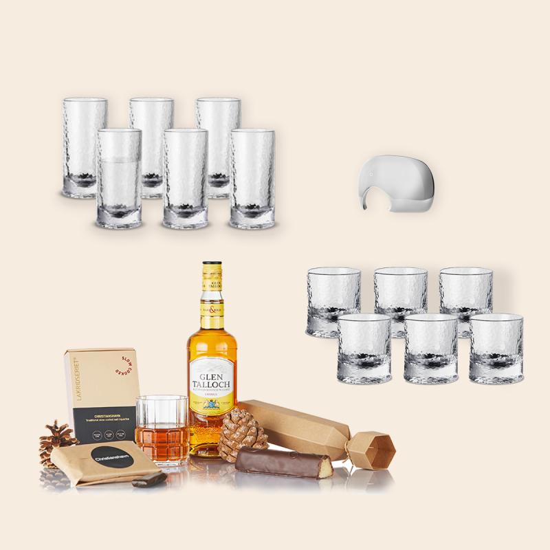 Cocoture og Co Whiskypakken med 12-pak glas og flaskeåbner elefant