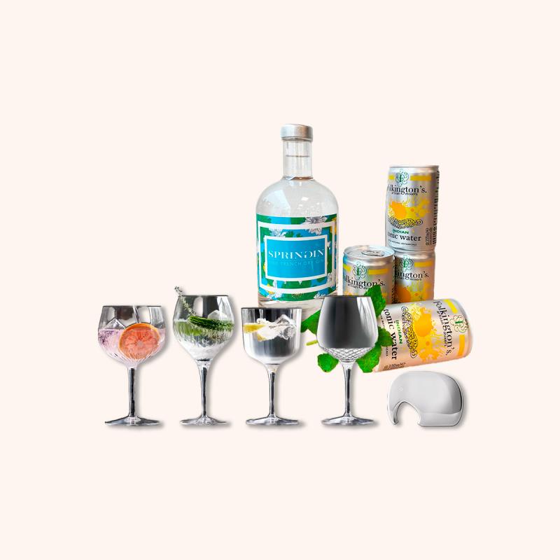Gin og Tonic pakke med 4 glas og øllefant