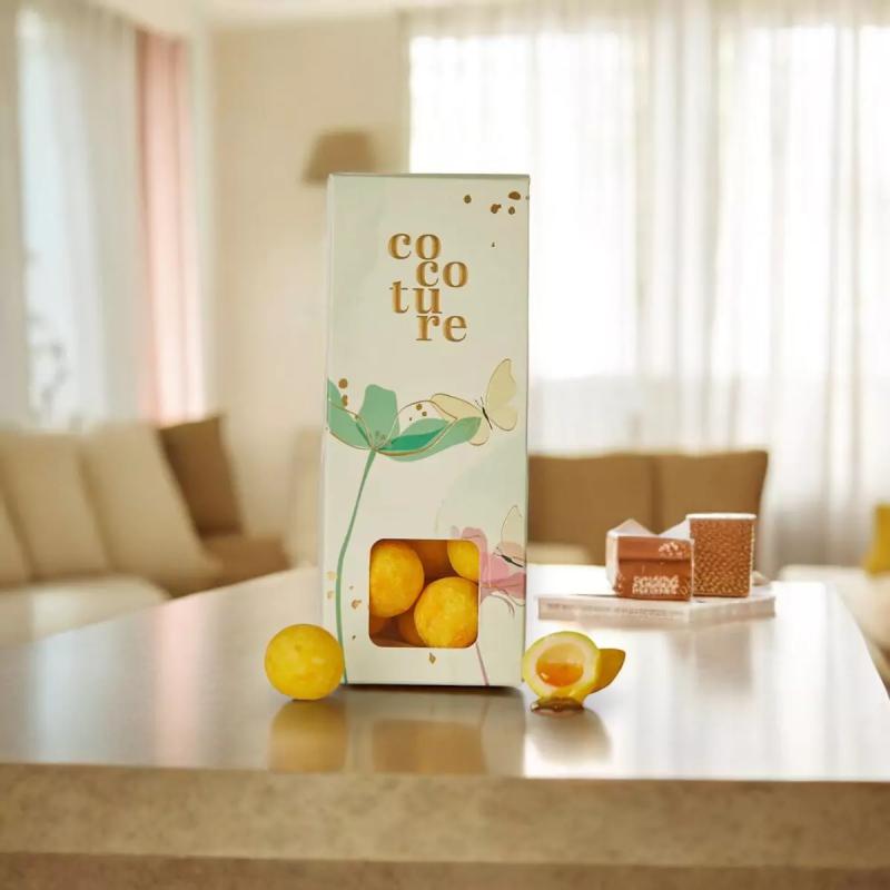 Exoticfruit dragébox med hvid chokolade og fyld