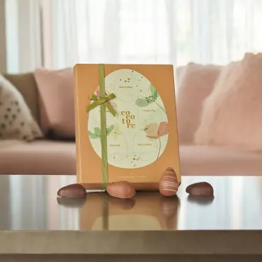 Marcipanæg i påskekalender med lysegrøn dekoration