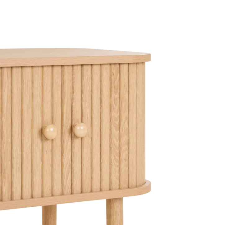 Hjørnebord i træ med opbevaring  