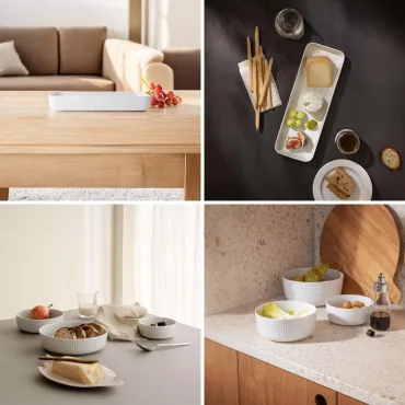 Eva Trio Komplet skål- og serveringsfadsæt i hvidt porcelæn