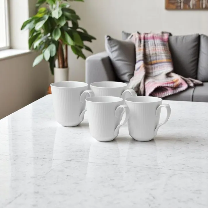 4 stk. Royal Copenhagen Hvid Riflet Krus, 38 cl.