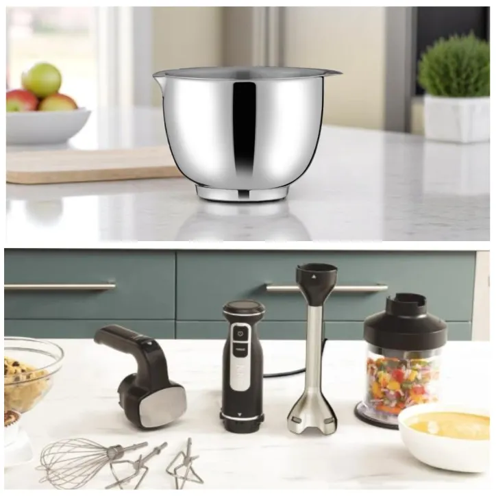 Røreskål i stål 1,5 L med Ninja 3-i-1 Stavblender