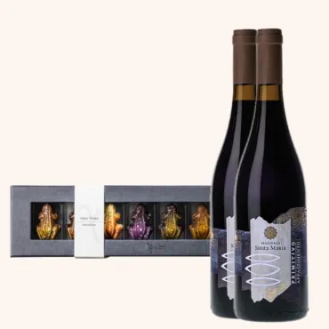 2 lækre flasker vin & chokolade