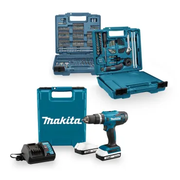 Makita bore- og skruemaskine med bitssæt 256 dele