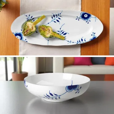 Blå Mega Riflet Fad 60 cm og Skål 240 cl