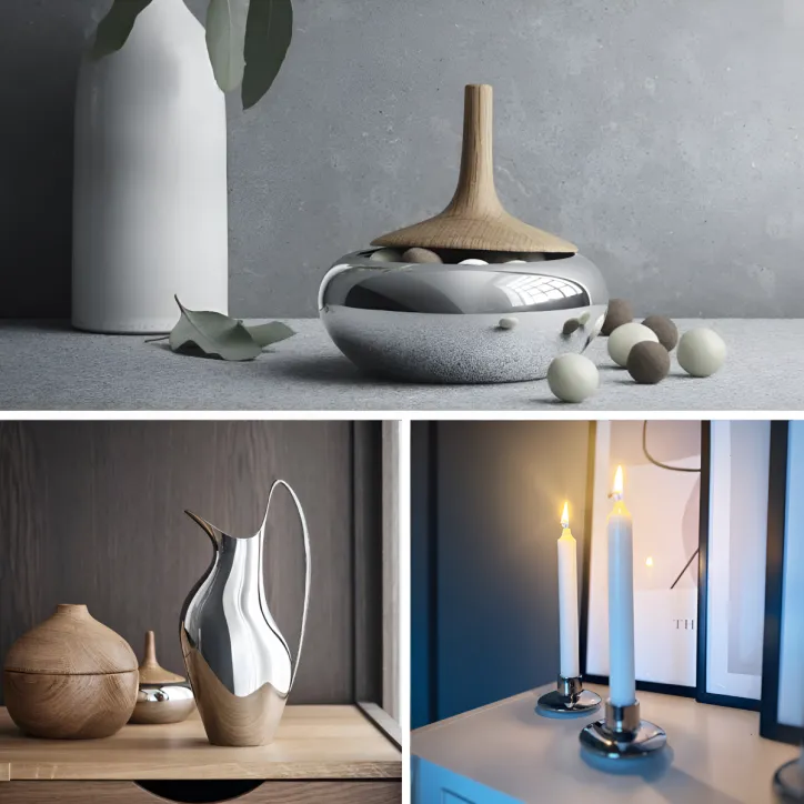 Georg Jensen Bonbonniere, kande, 2 stk lysestager