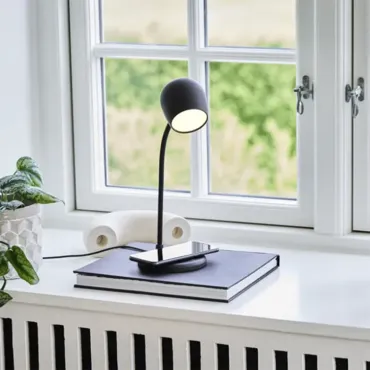 Ellie bordlampe - højtaler og trådløs opladning i sort