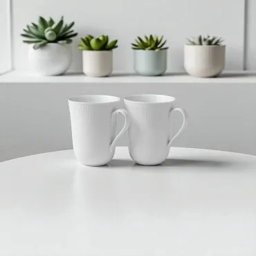 Royal Copenhagen hvid riflet krus, 2 stk.