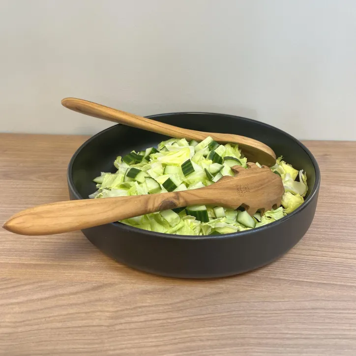 AIDA RAW titanium black skål med teak salatsæt