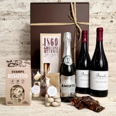 Luksuskurv med Barolo, chokolade, risotto & snacks