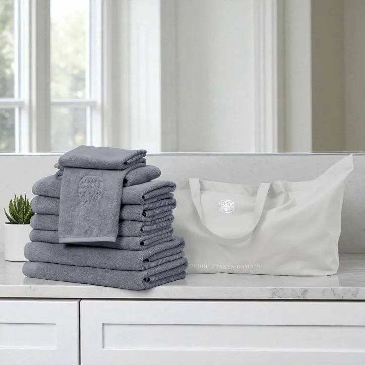 Damask håndklæder i ocean grey - Gave XL
