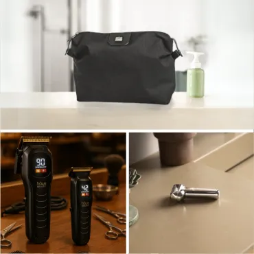 Trimmer, shaver og toilettaske