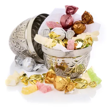 Sølvæg med 220 g. lækre cokoladekugler og karameller