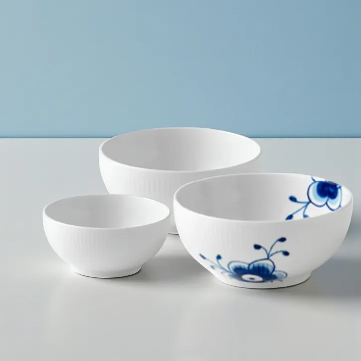 Royal Copenhagen 2 stk. hvid rilfet skåle & blå mega riflet skål