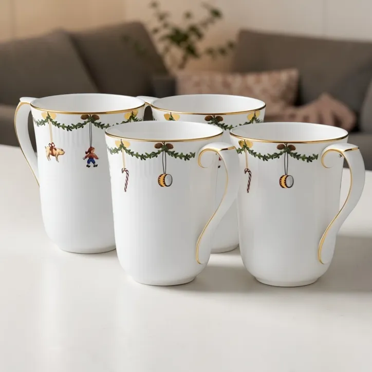 Royal Copenhagen Stjerne Riflet Jul Kop 36 cl sæt á 4 stk.
