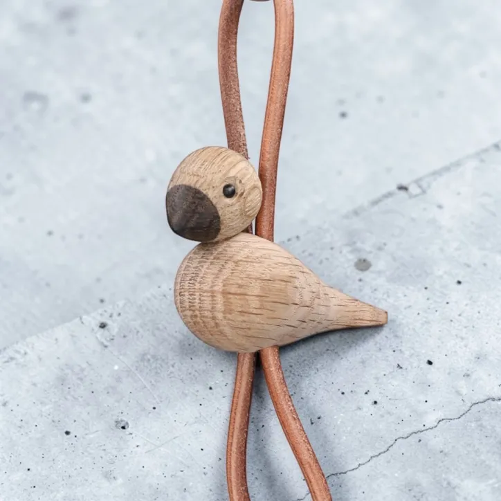 Kay Bojesen Fugl guldtonet metal nøglering med naturlæder - 2