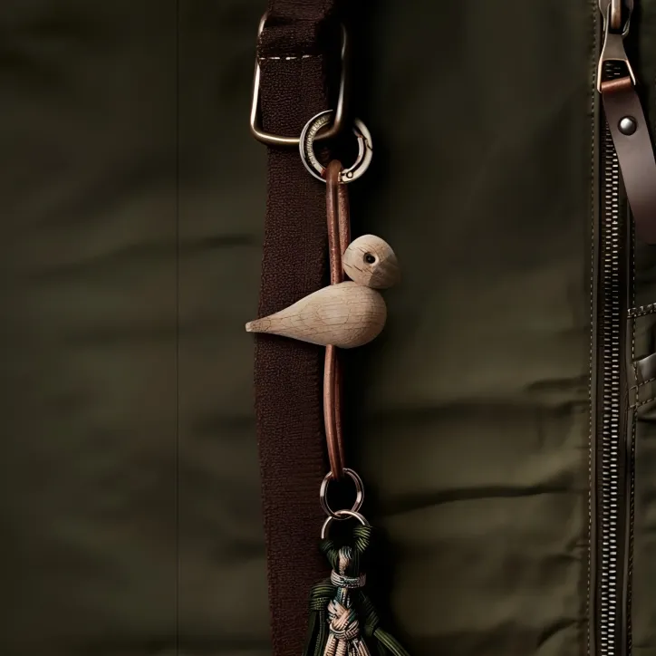 Kay Bojesen Fugl guldtonet metal nøglering med naturlæder - 3