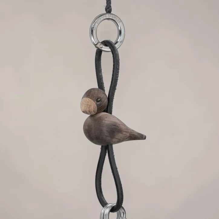 Kay Bojesen Fugl sølvtonet metal nøglering med læder i røget eg - 3