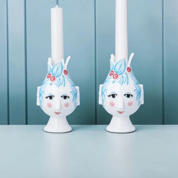 Bjørn Wiinblad Titania kronelysestage H11,5 cm lys blå sæt á 2 stk.