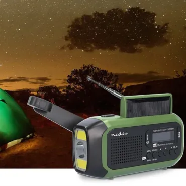 Nødradio, walkie-talkie-sæt og solcelle powerbank