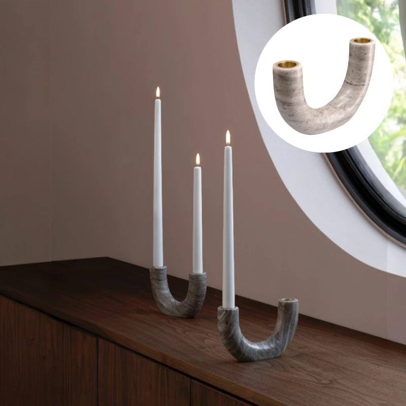 Uyuni double lysestage med LED lys i Oyster grey