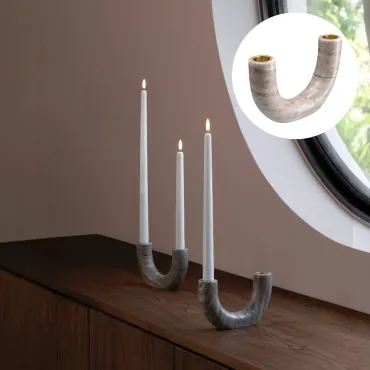 Uyuni double lysestage med LED lys i Beige