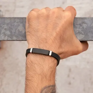 Lotus Style herrearmbånd i Sort rustfrit stål