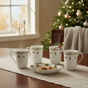 Royal Copenhagen Stjerne Riflet Jul kopper á 4 dele med fad