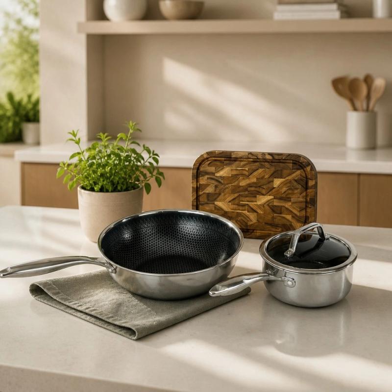 byGaard Hybrid wok, kasseroll og teak spækbræt fra Noble Denmark