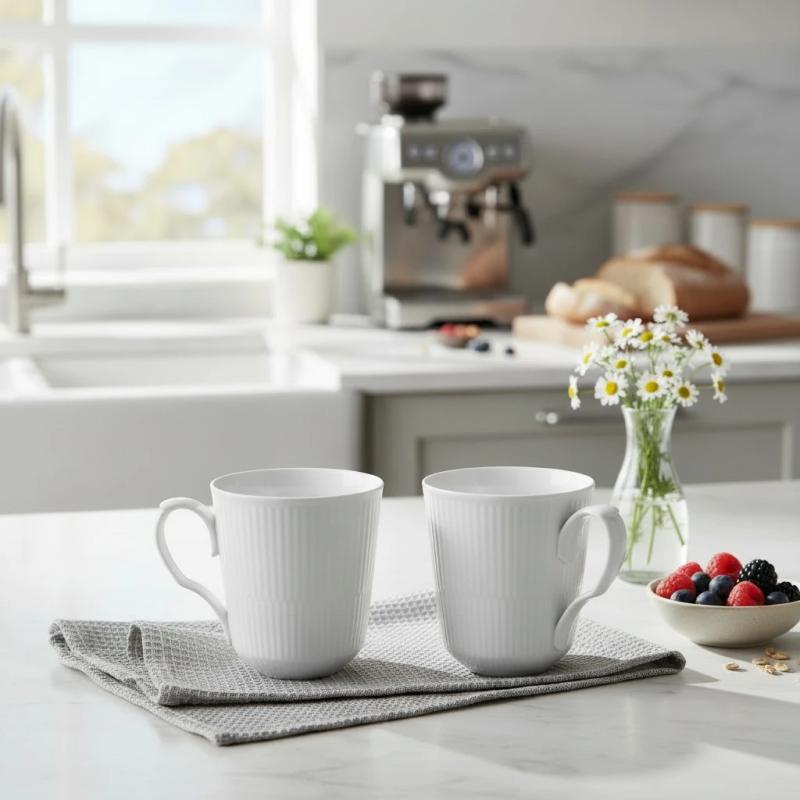 Royal Copenhagen Hvid Riflet Kop 38 cl 2 stk.