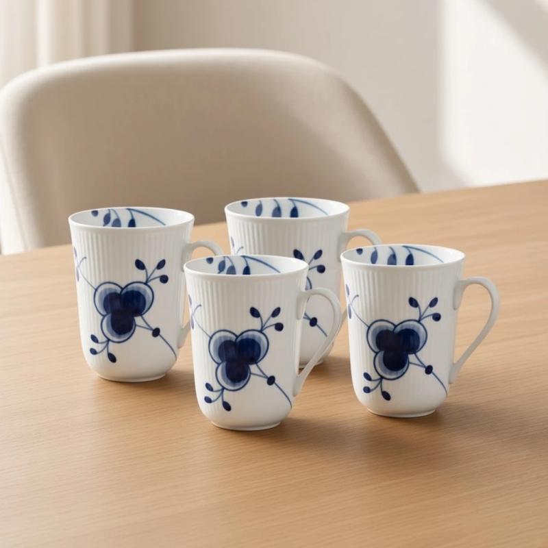 Royal Copenhagen Blå Mega Riflet kopper 36 cl, 4 stk.